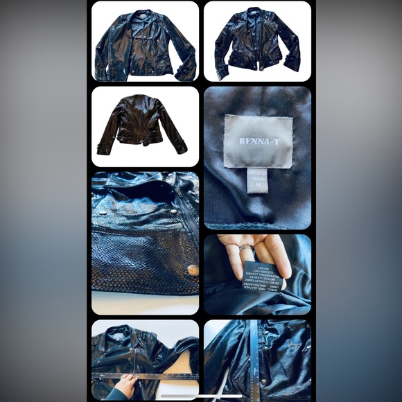 Kenna-T Black Embossed Leather Biker Moto Jacket Buckles Multiple Looks Medium - Picture 3 of 3